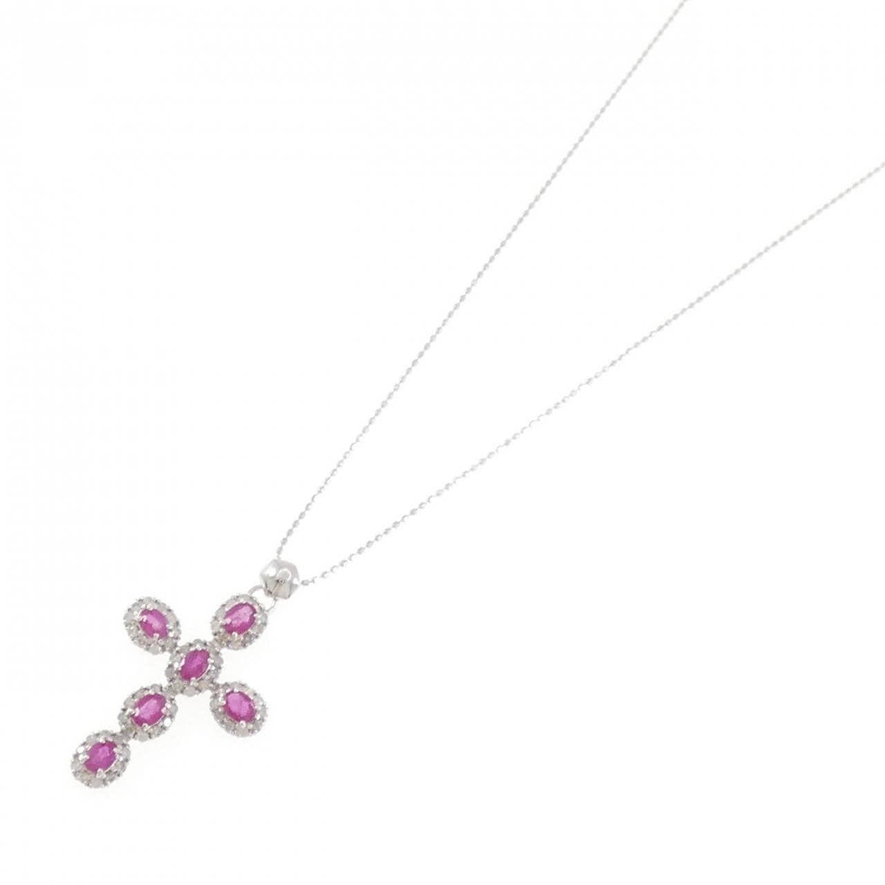 K14WG クロス ルビー ネックレス 1.20CT