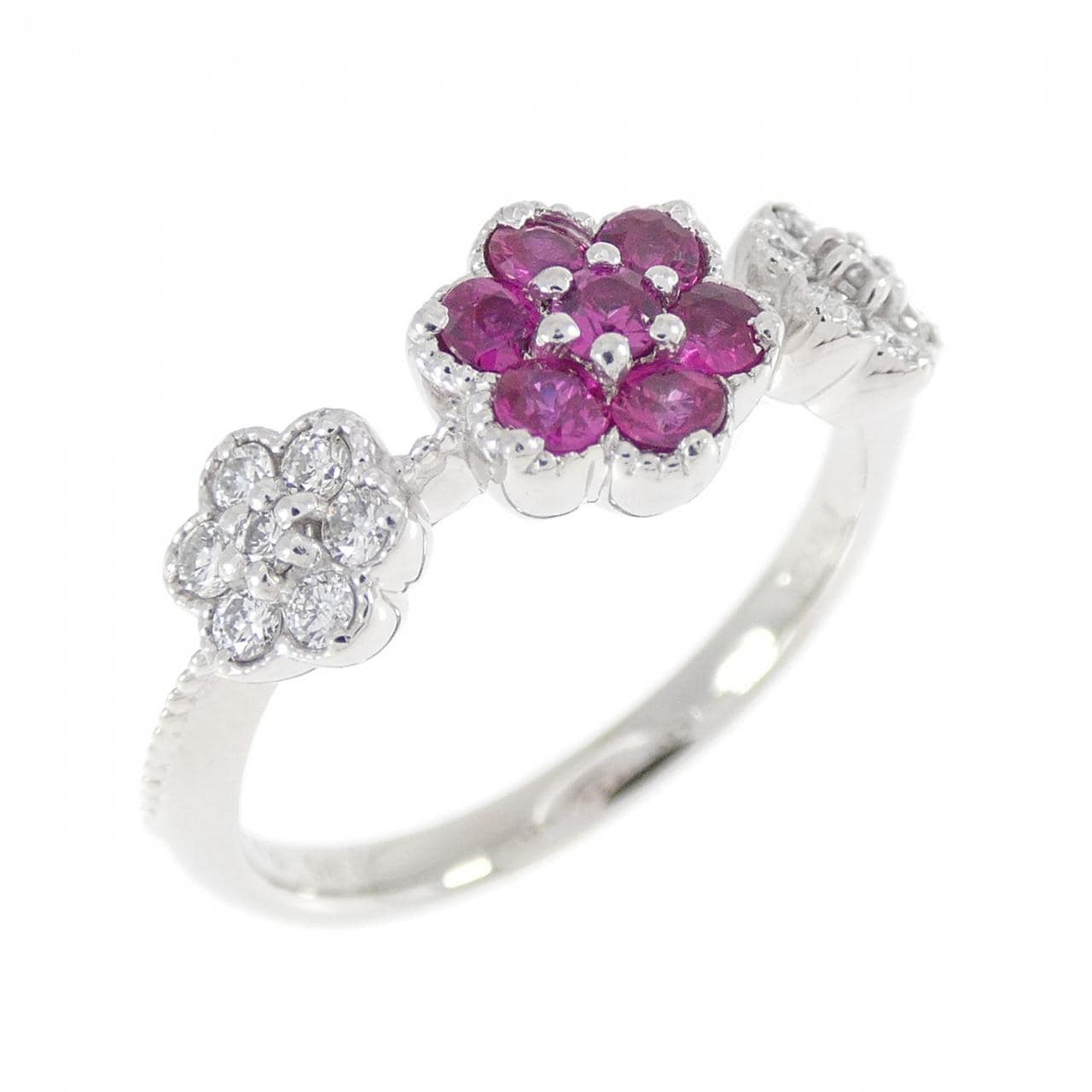 PT900 フラワー ルビー リング 0.35CT