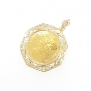 K18YG(枠) ダイヤモンド コイン ペンダント 0.07CT