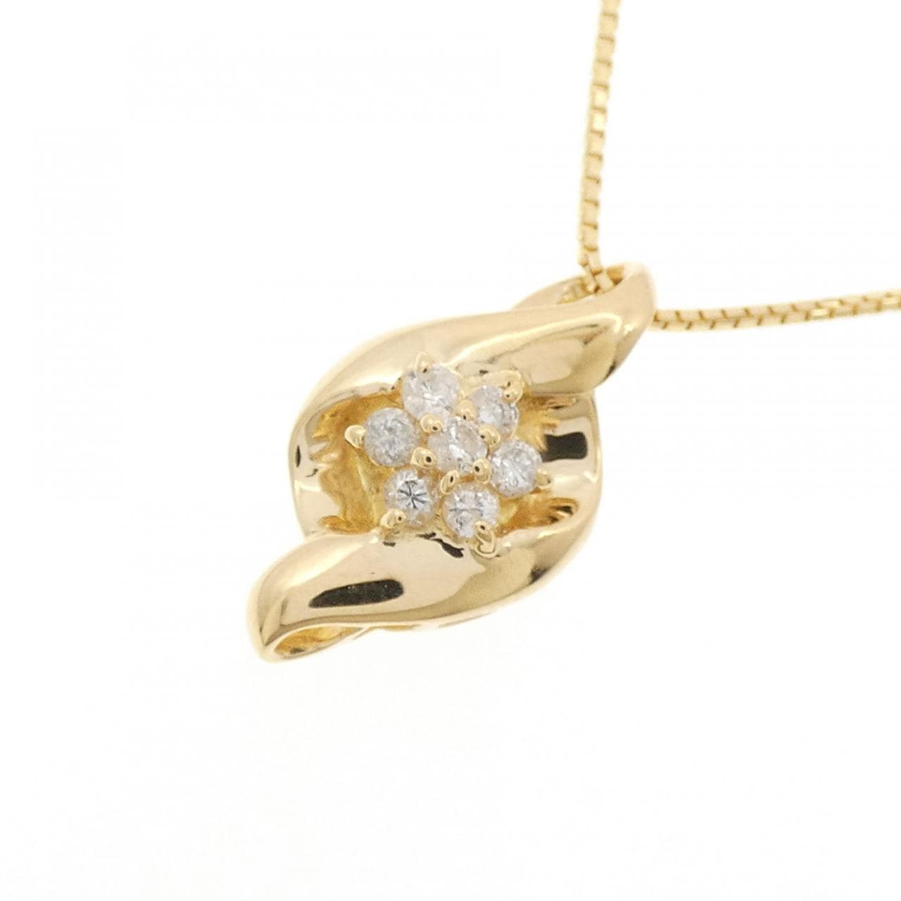 K18YG フラワー ダイヤモンド ネックレス 0.15CT