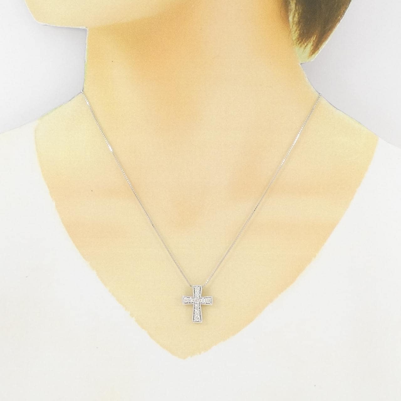 K18WG クロス ダイヤモンド ネックレス 0.55CT