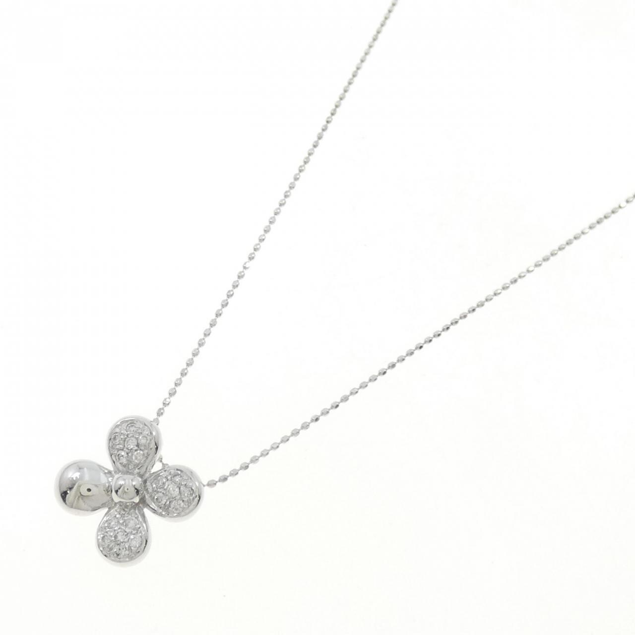 750WG/K18WG フラワー ダイヤモンド ネックレス 0.15CT