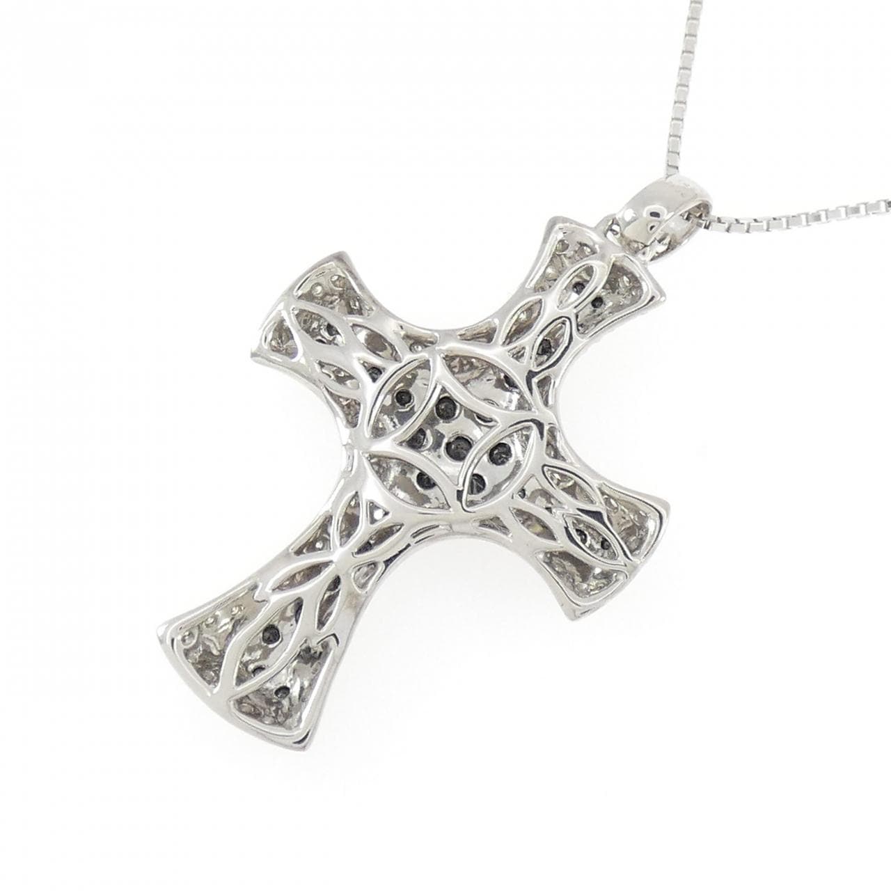 K18WG クロス ダイヤモンド ネックレス 1.45CT