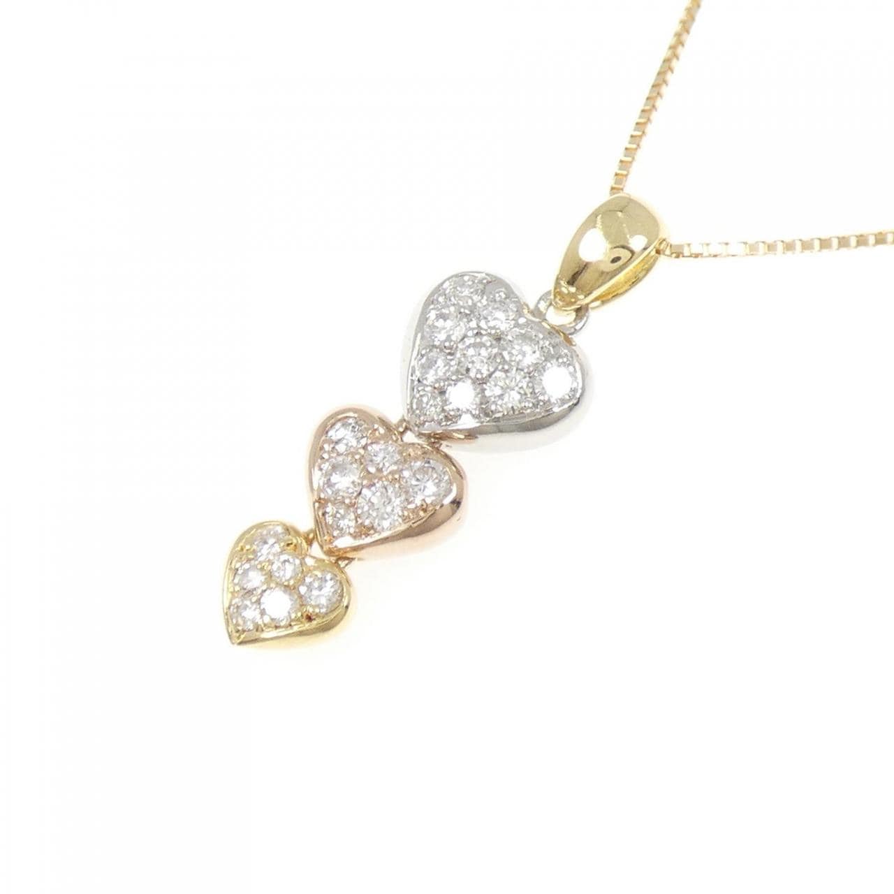 K18YG/PT900/K18PG Heart Diamond Necklace 0.47CT