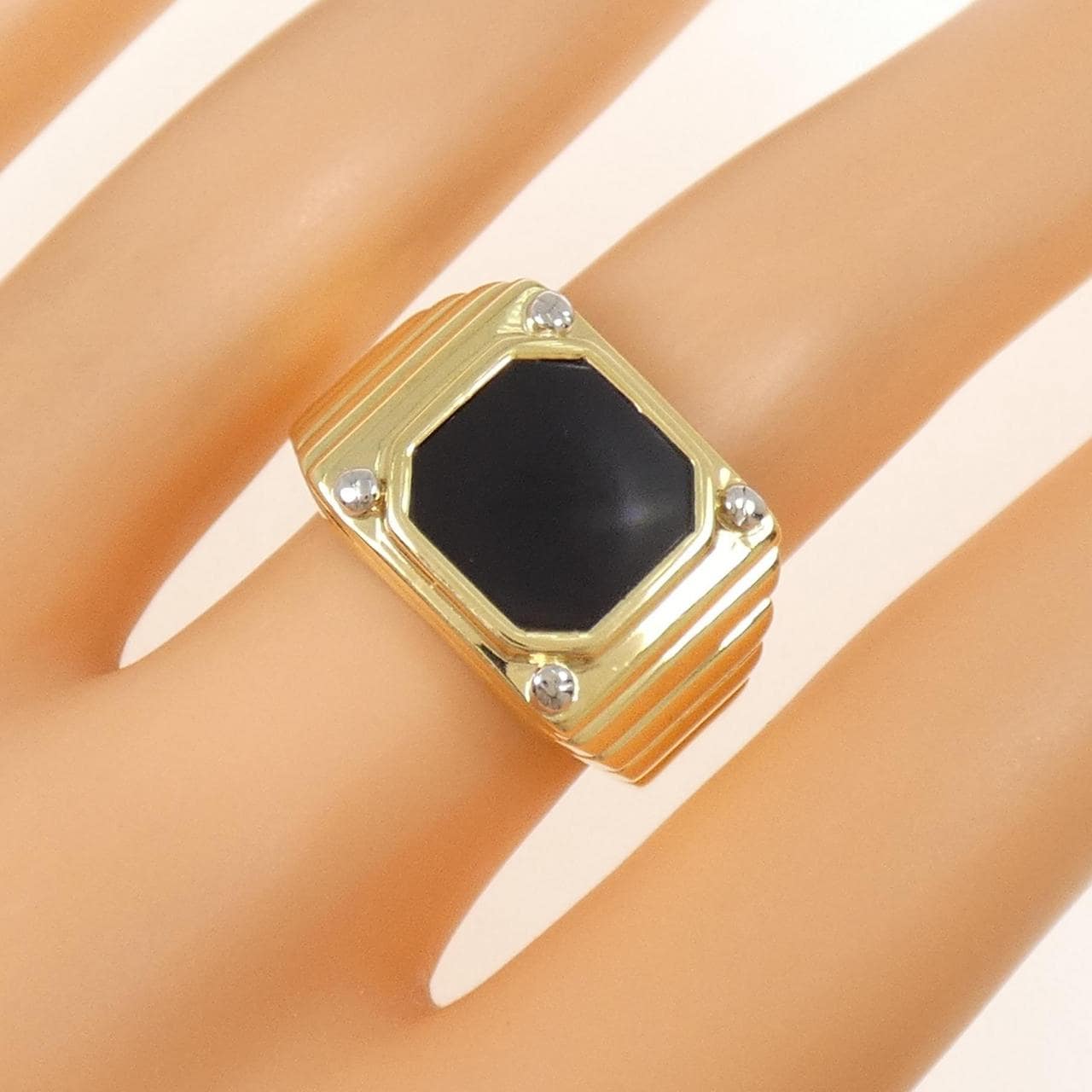 K18YG/PT900 オニキス リング