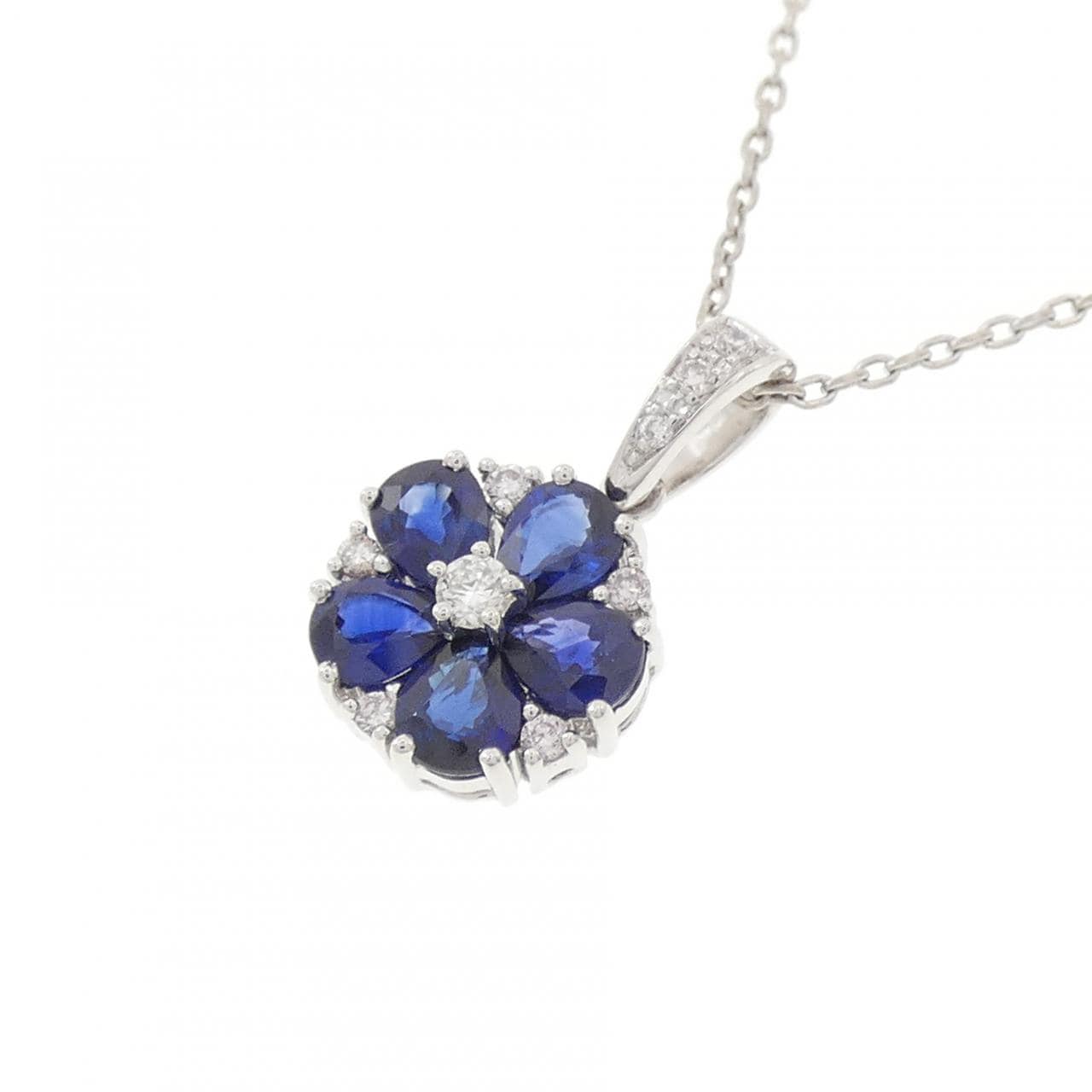 K18WG フラワー サファイヤ ネックレス 1.08CT