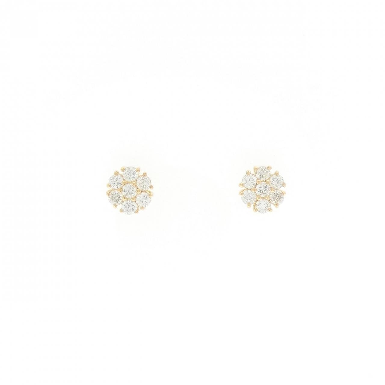 【リメイク】K18YG フラワー ダイヤモンド ピアス 0.30CT