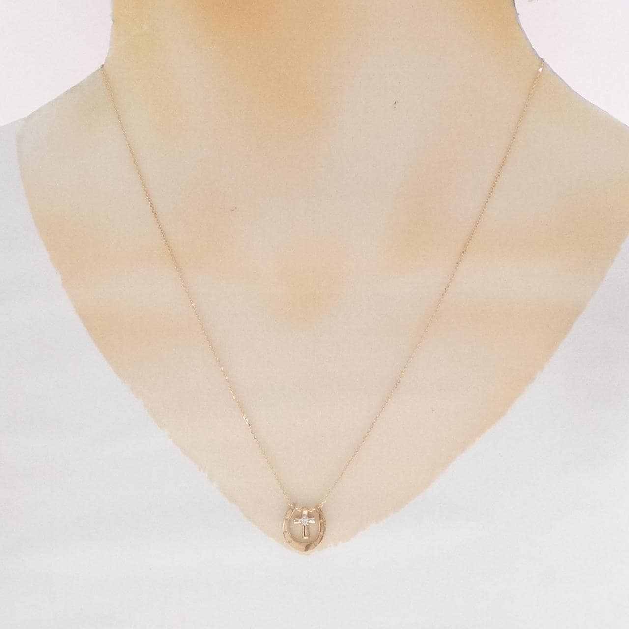 K18PG ホースシュー×クロス ダイヤモンド ネックレス 0.02CT