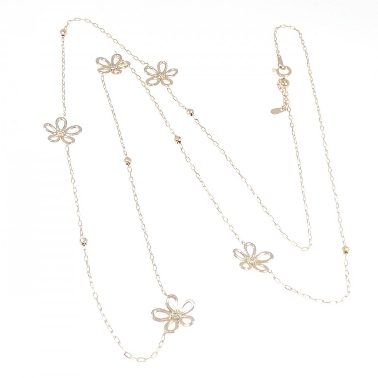 K18PG フラワー ダイヤモンド ネックレス 0.17CT