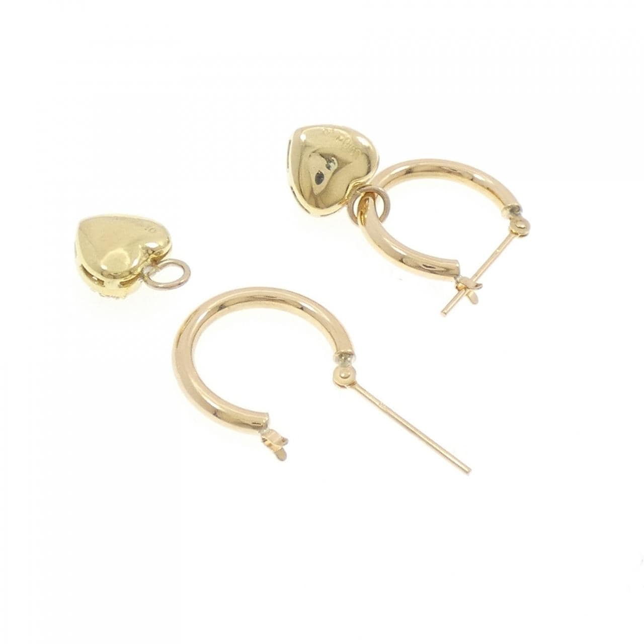 K18YG 2WAY Heart Diamond Earrings 0.20CT