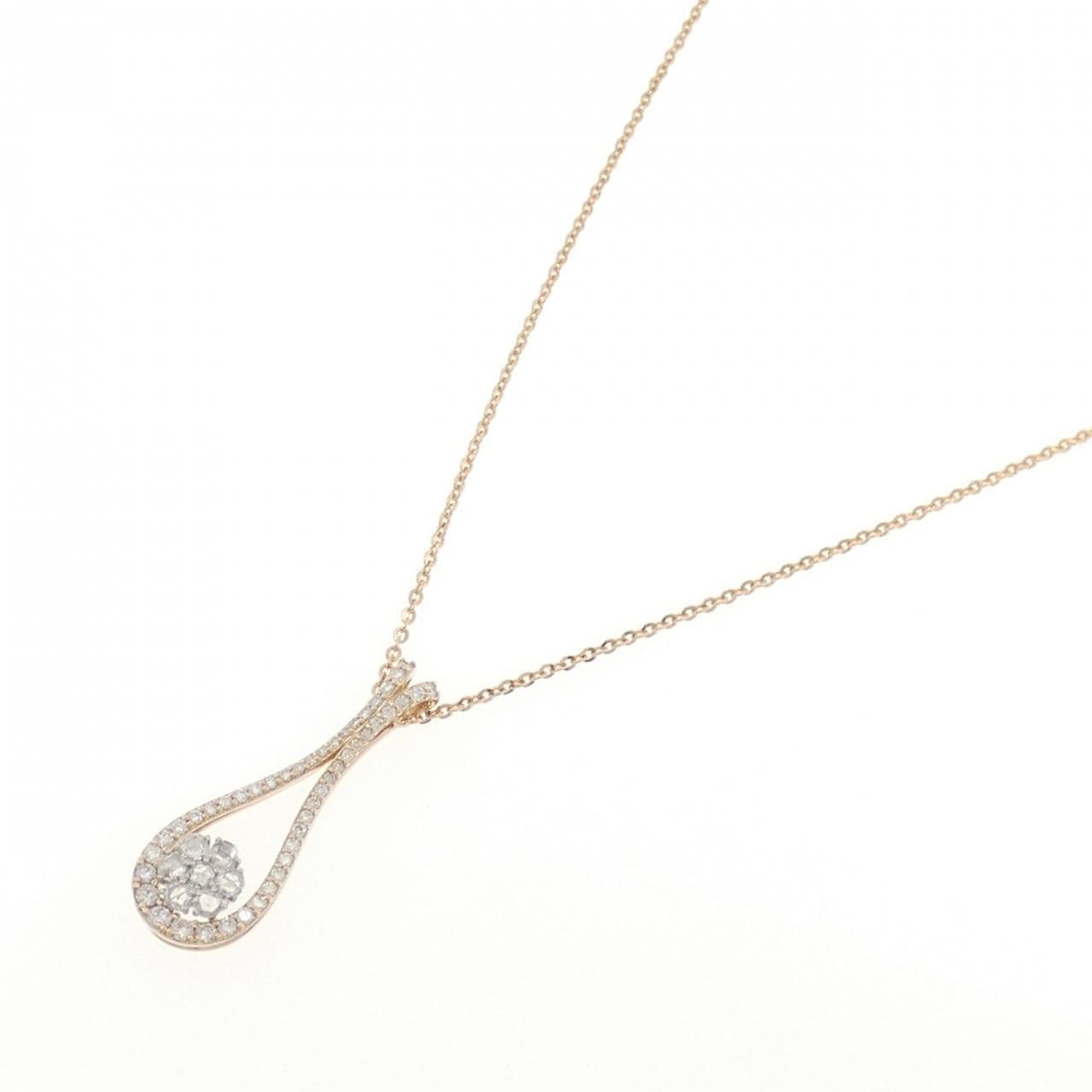 K18PG/PT900 フラワー ダイヤモンド ネックレス 0.93CT