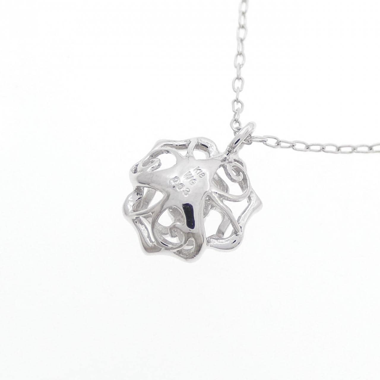 K18WG ローズ ダイヤモンド ネックレス 0.03CT