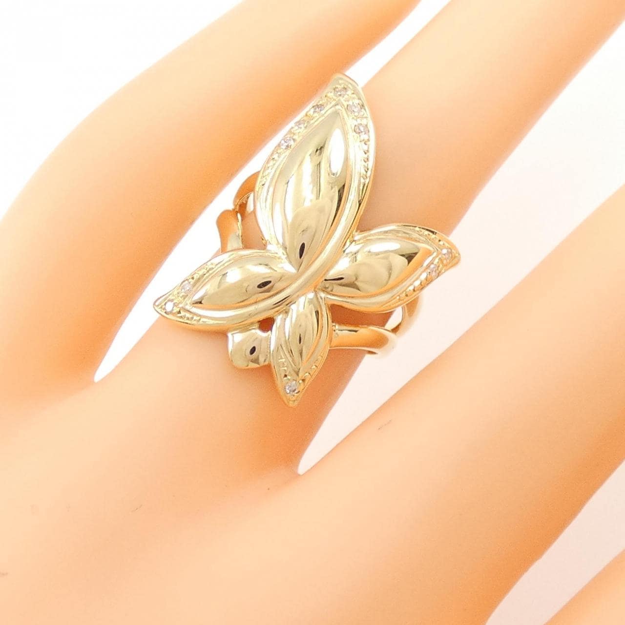 K18YG バタフライ ダイヤモンド リング 0.07CT