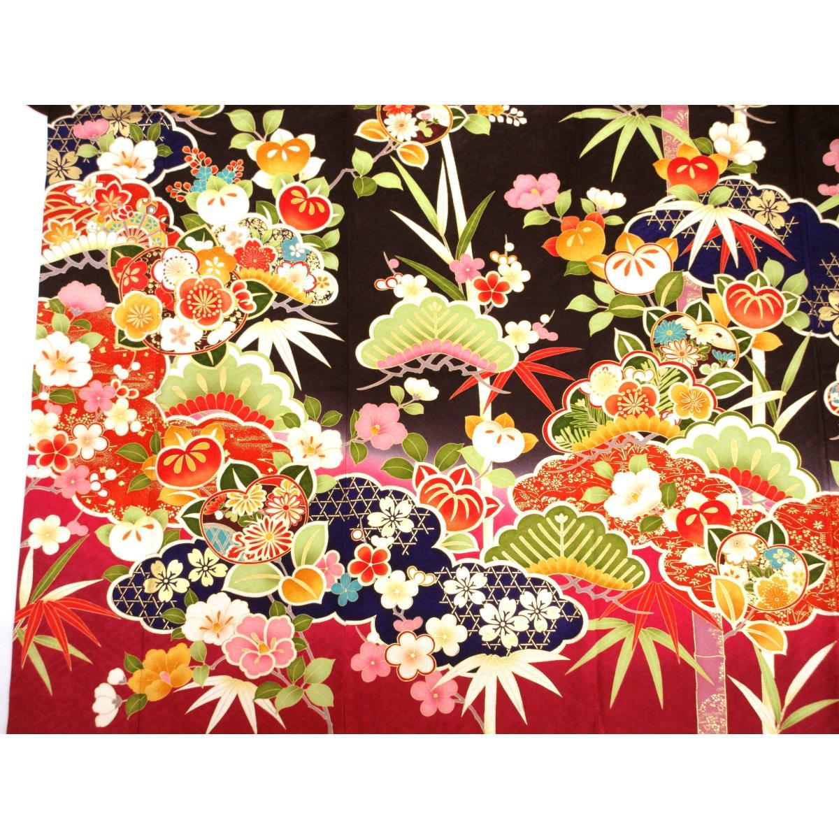 振袖　友禅金彩加工　刺繍入りボカシ染