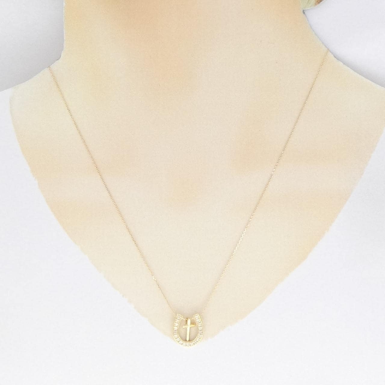 【新品】K18YG 2WAY ホースシュー×クロス ダイヤモンド ネックレス 0.20CT