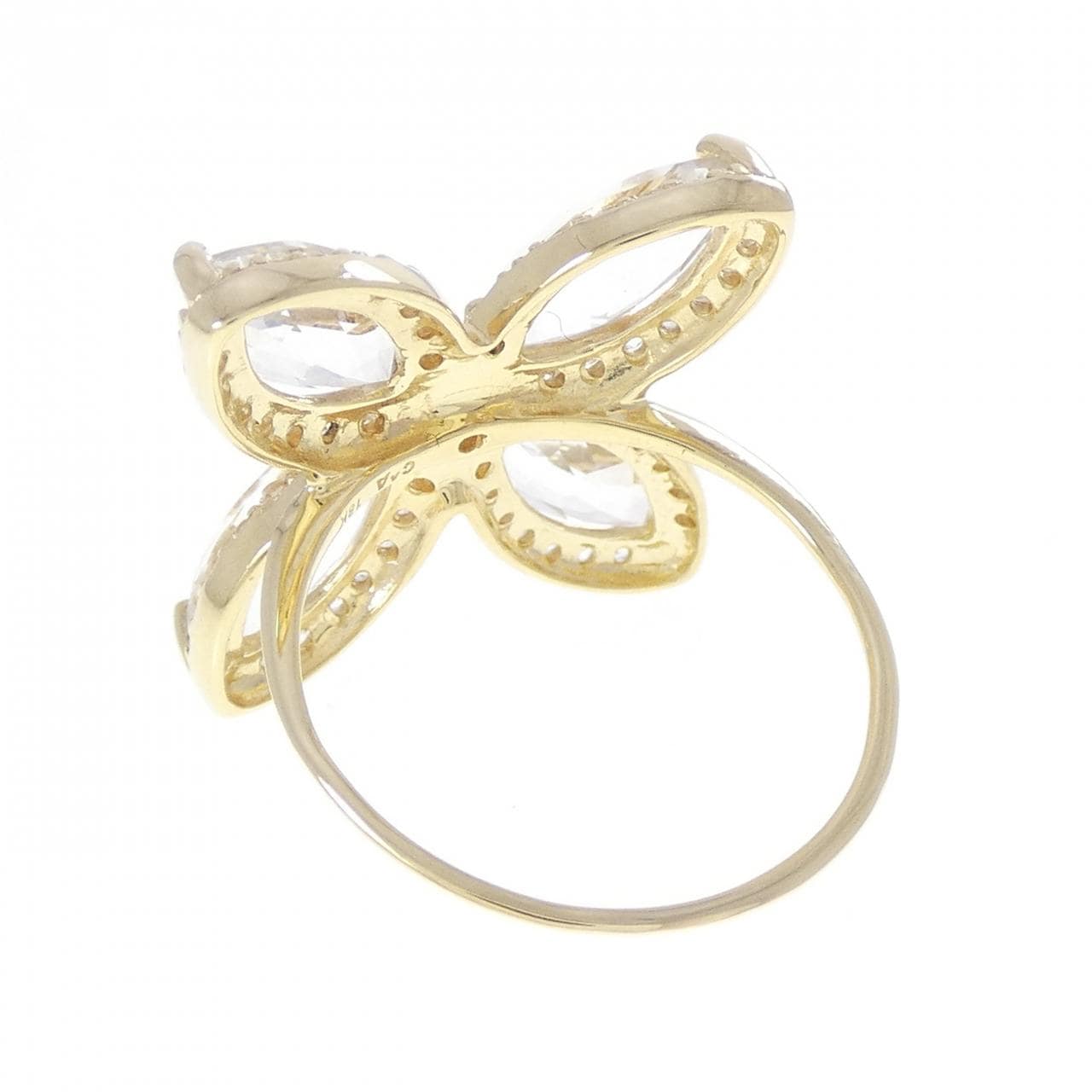 18KYG フラワー ホワイトトパーズ リング