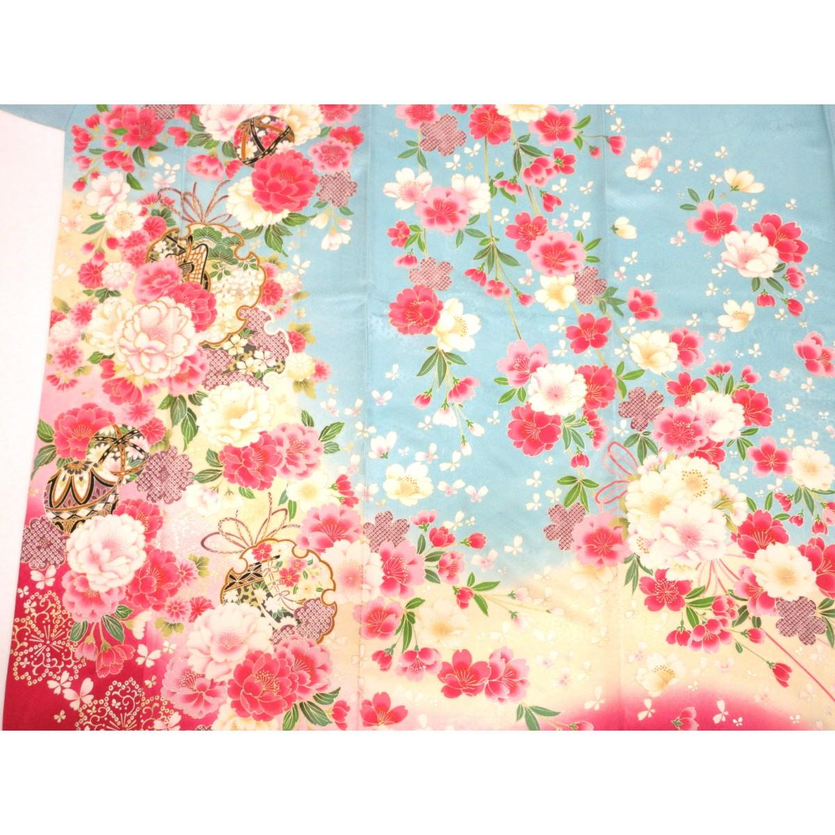 振袖　友禅金彩加工　刺繍入りボカシ染　裄丈Ｓ寸