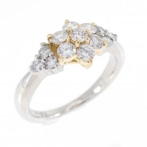PT900/K18YG フラワー ダイヤモンド リング 0.50CT