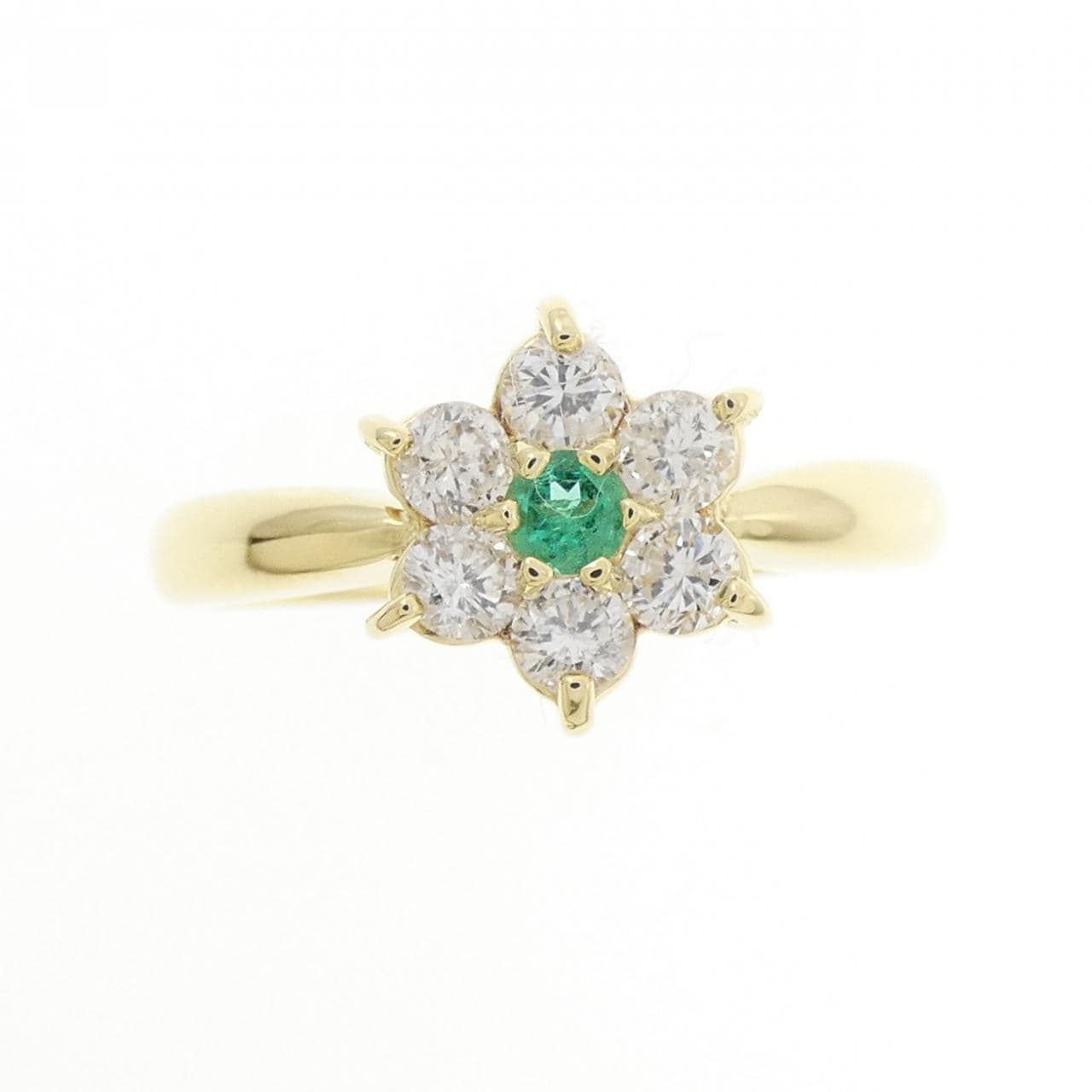 K18YG フラワー エメラルド リング