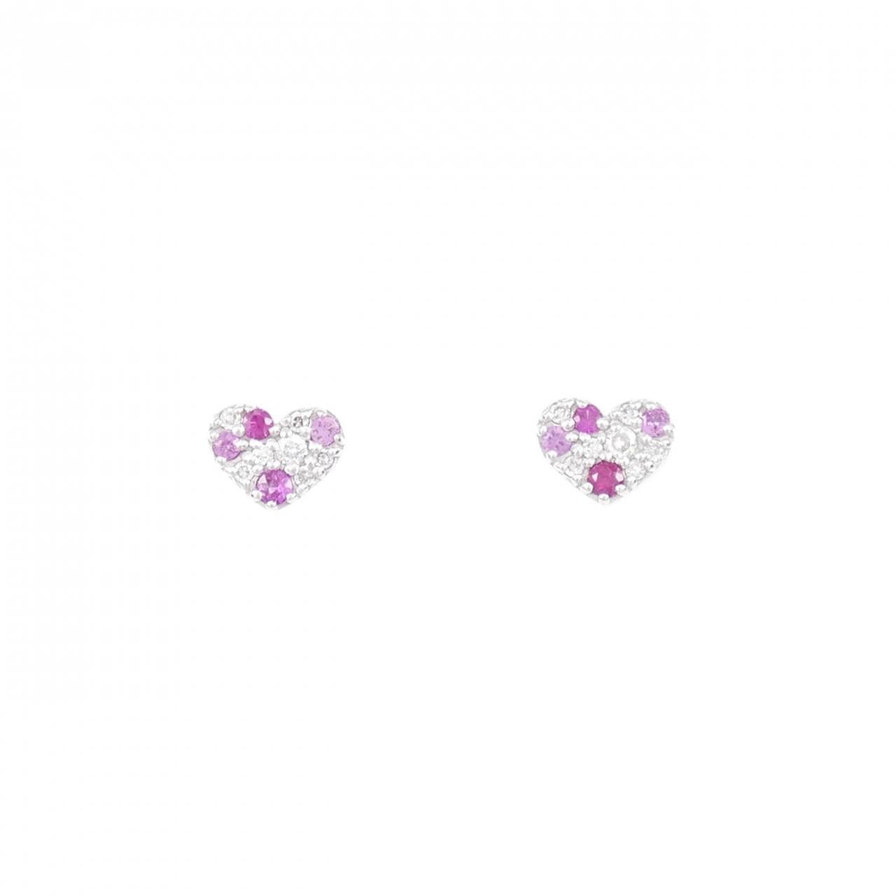 K18WG Heart Color Stone Earrings