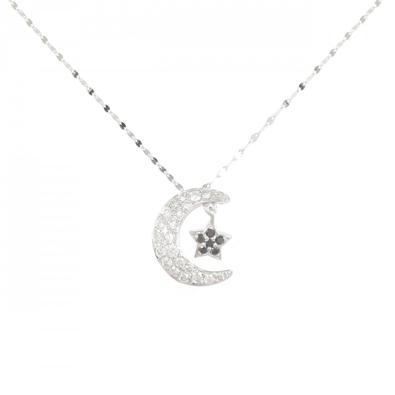K18WG ムーン×スター ダイヤモンド ネックレス 0.25CT