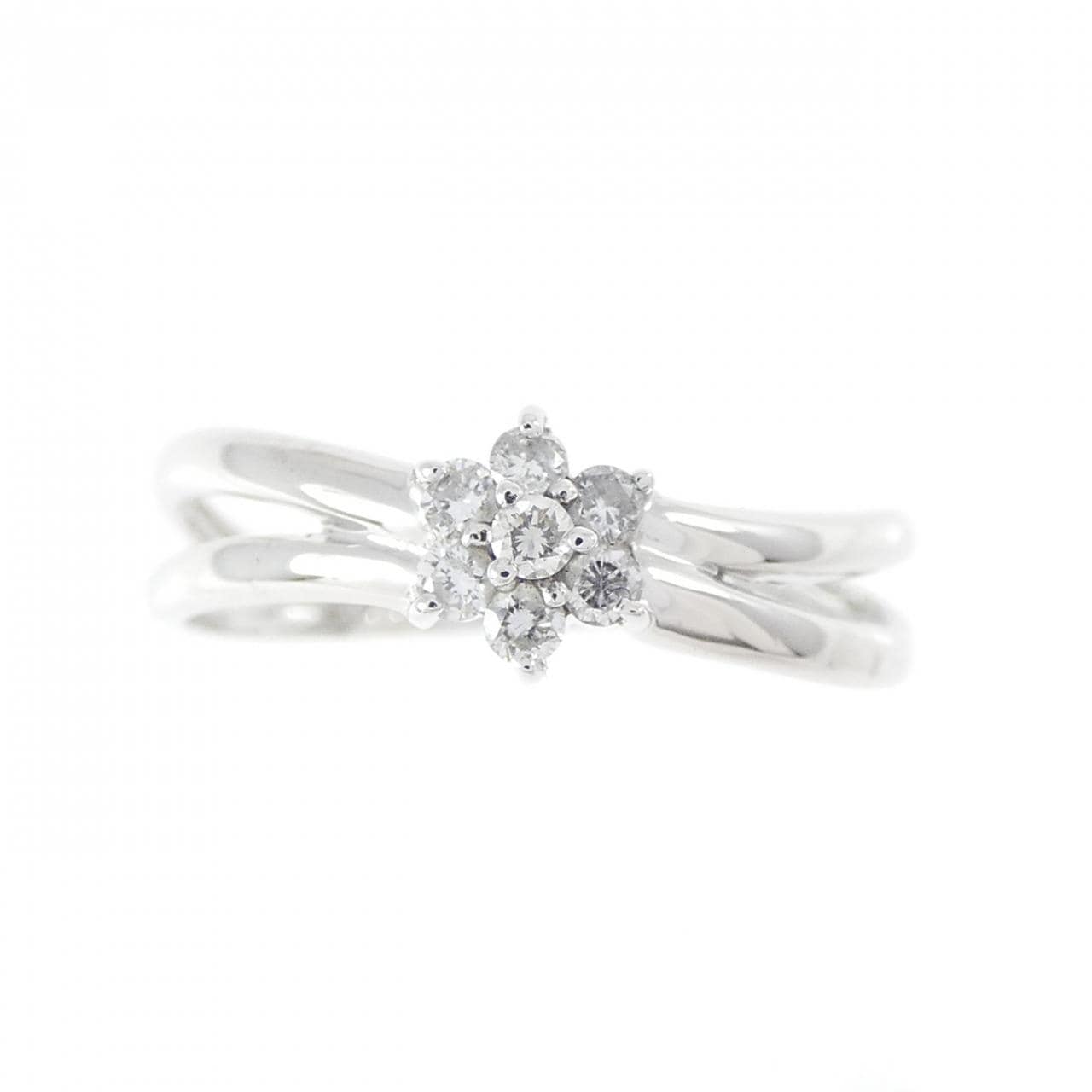 K18WG フラワー ダイヤモンド リング 0.10CT
