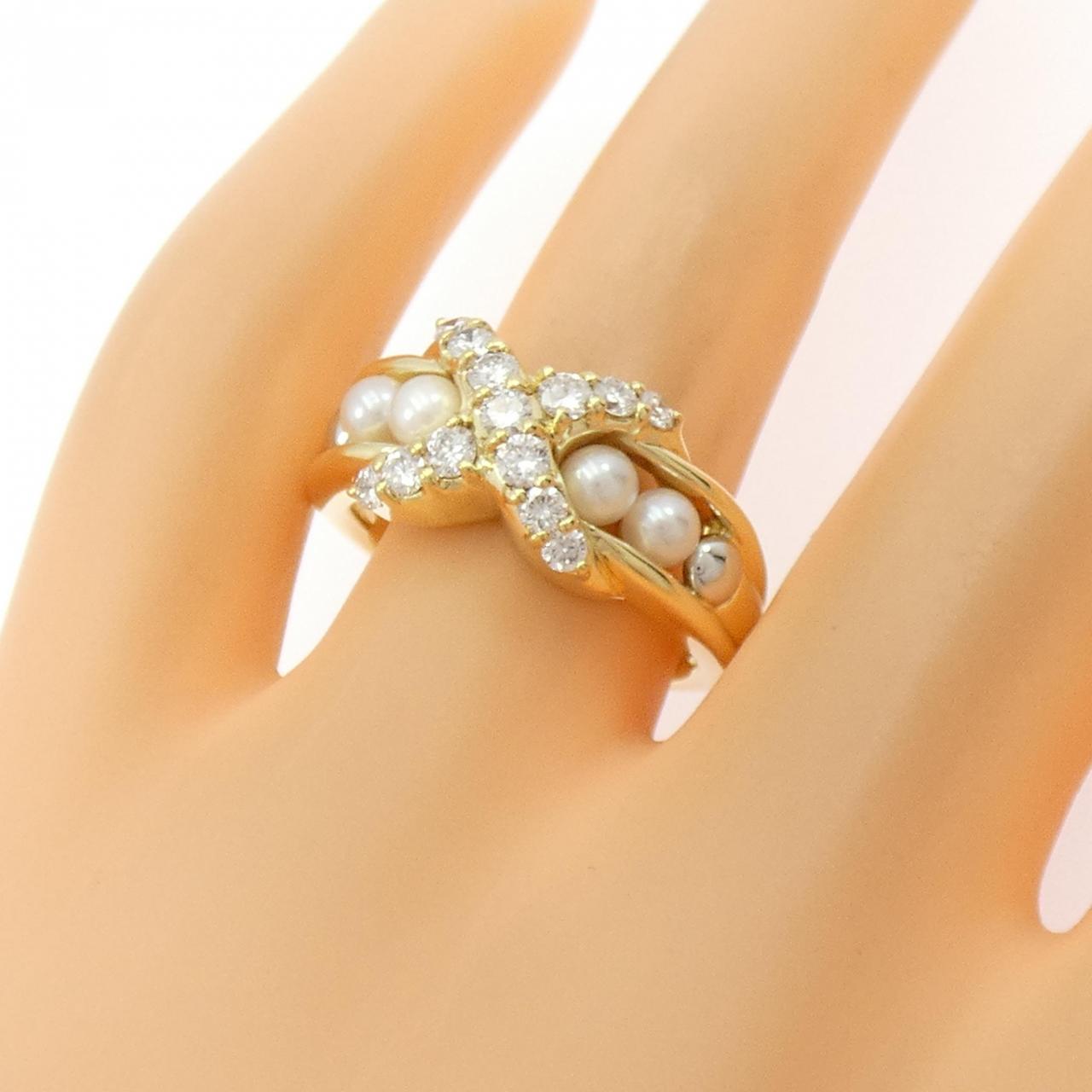 K18YG/PT900 アコヤパール リング