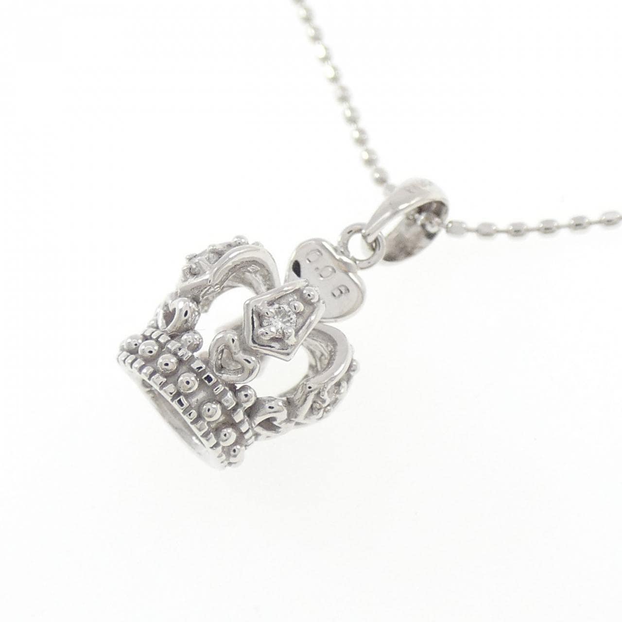 K18WG クラウン ダイヤモンド ネックレス 0.06CT