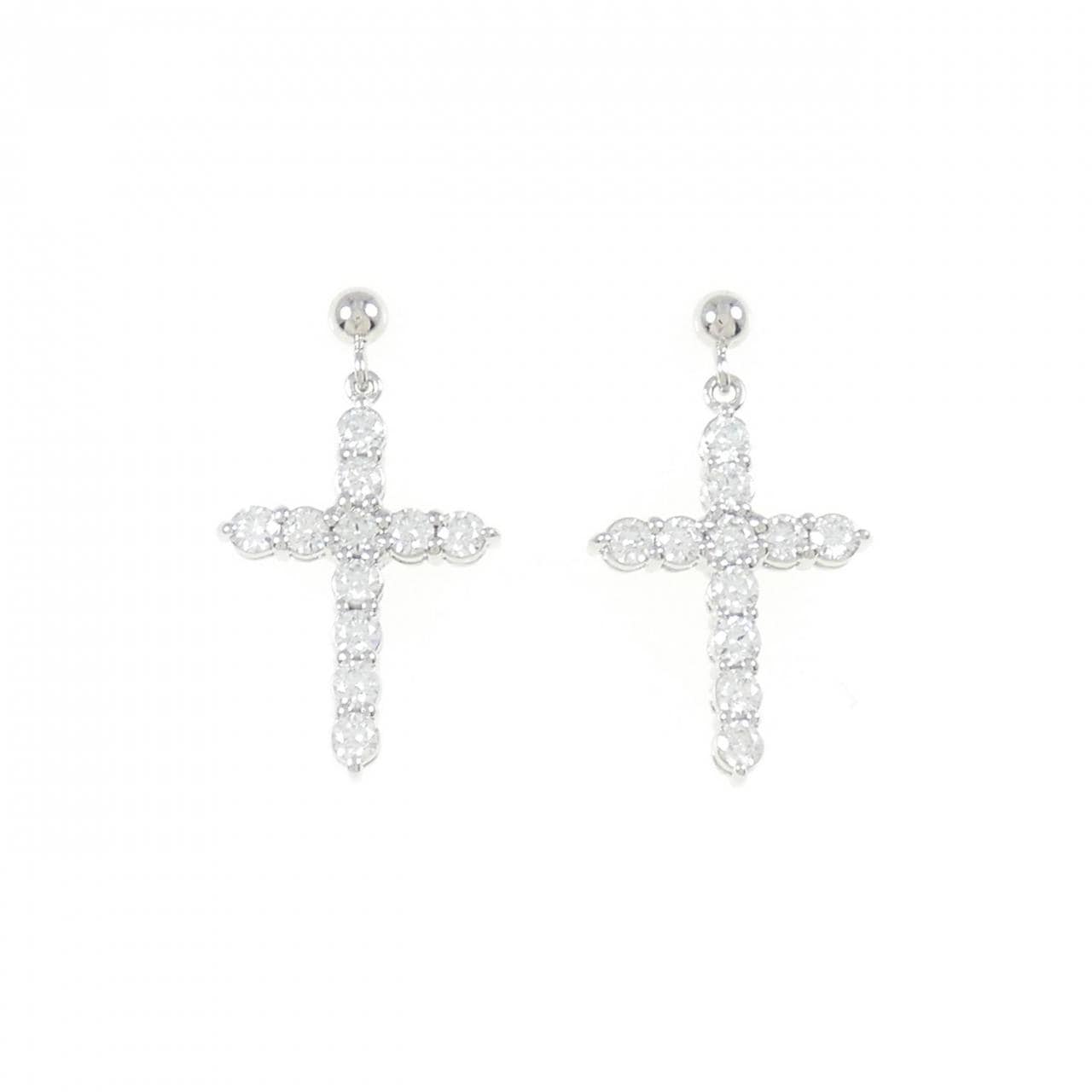 K18WG cross Diamond earrings 0.50CT