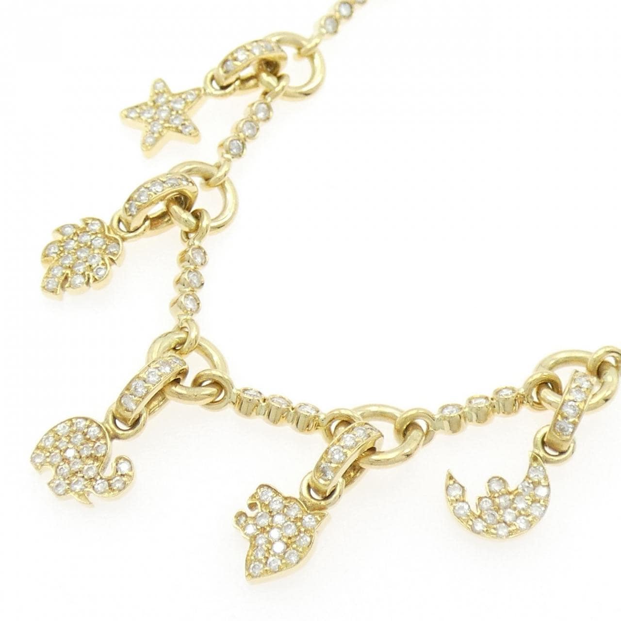 750YG スター×ムーン パヴェ ダイヤモンド ネックレス