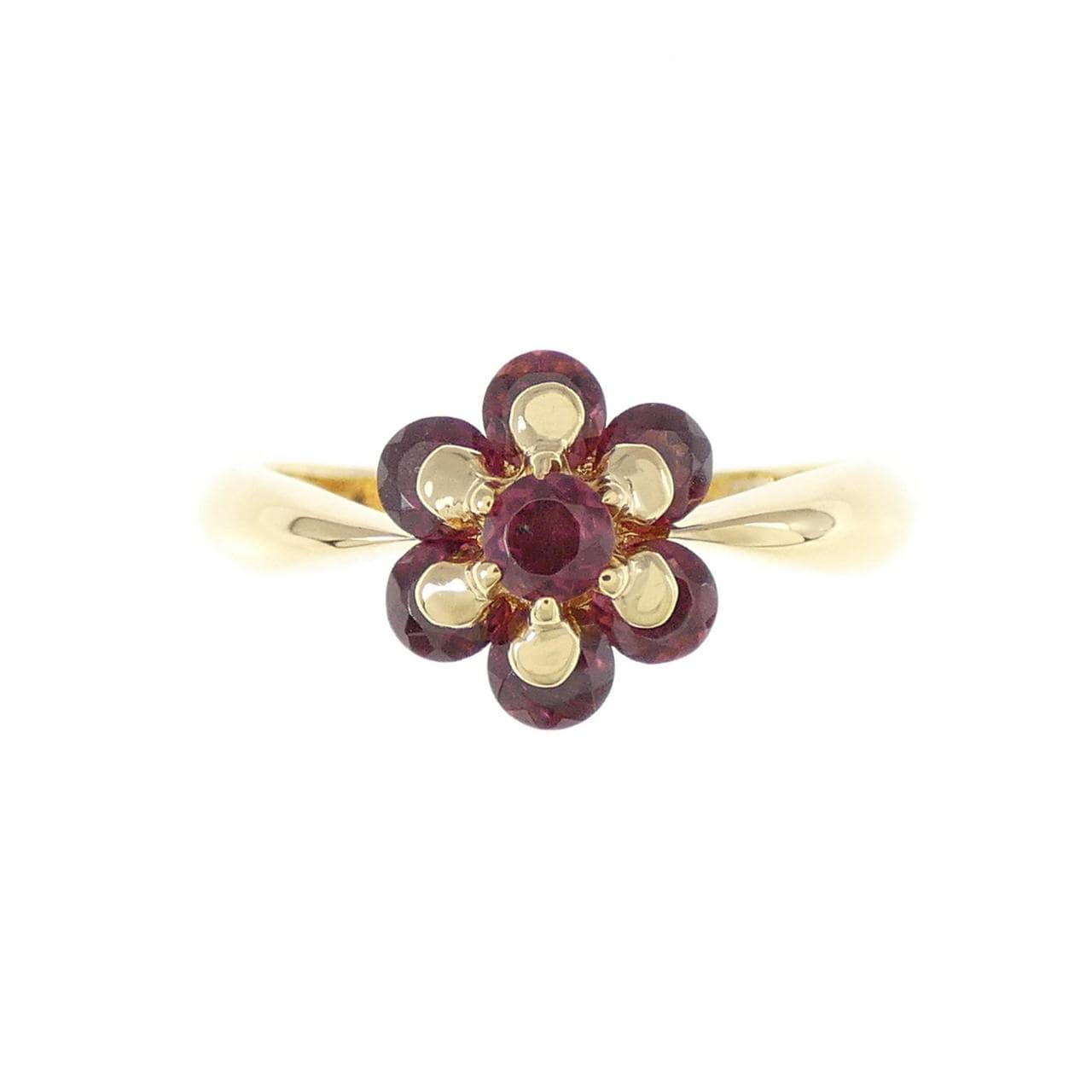 K18YG flower Garnet ring