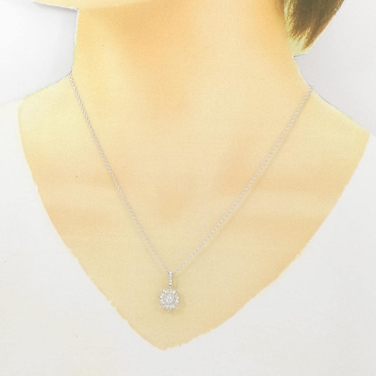 750WG/K18WG Flower Diamond Necklace 0.19CT
