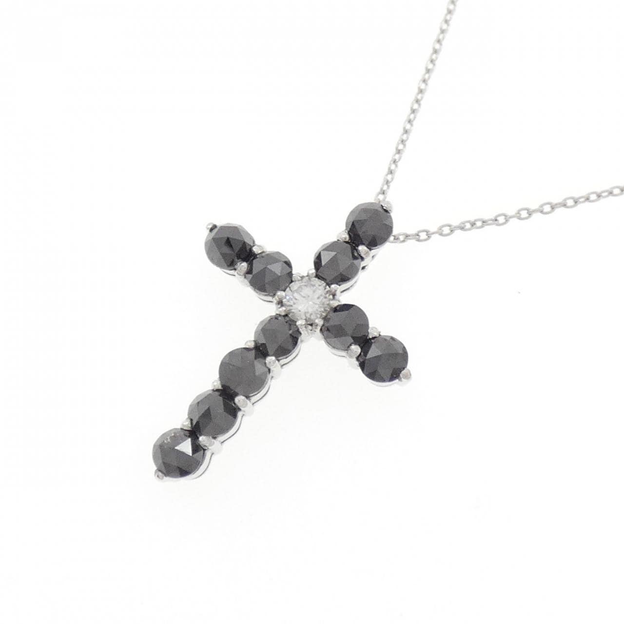 K18WG クロス ダイヤモンド ネックレス 0.12CT