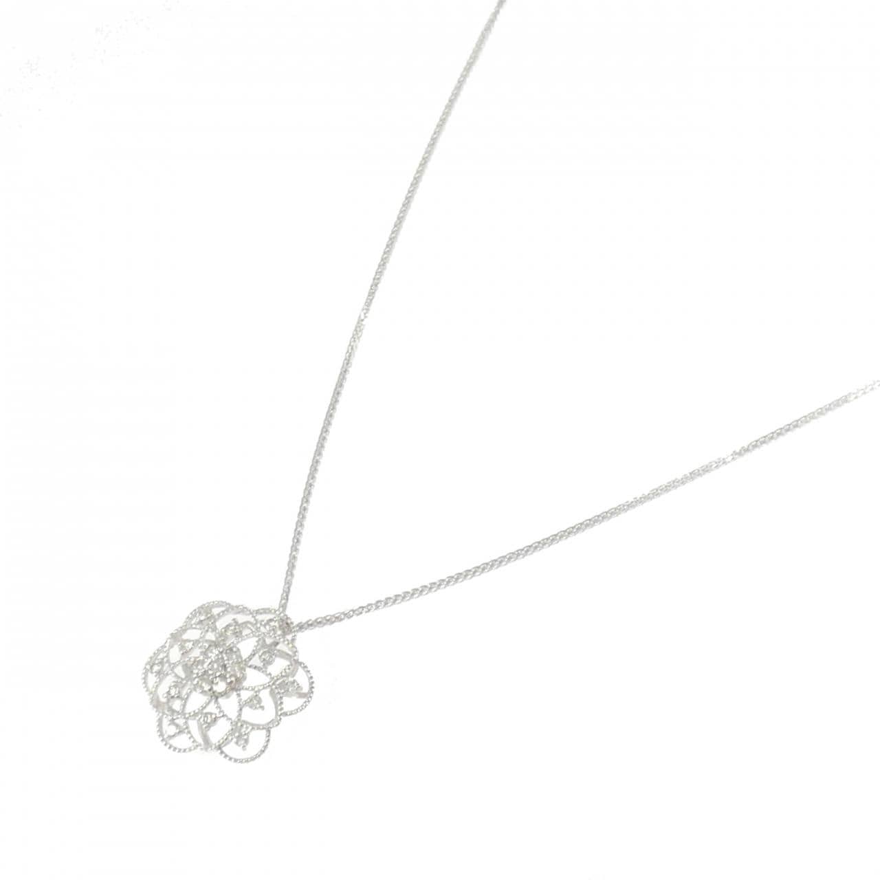 K18WG/750WG フラワー ダイヤモンド ネックレス 0.50CT