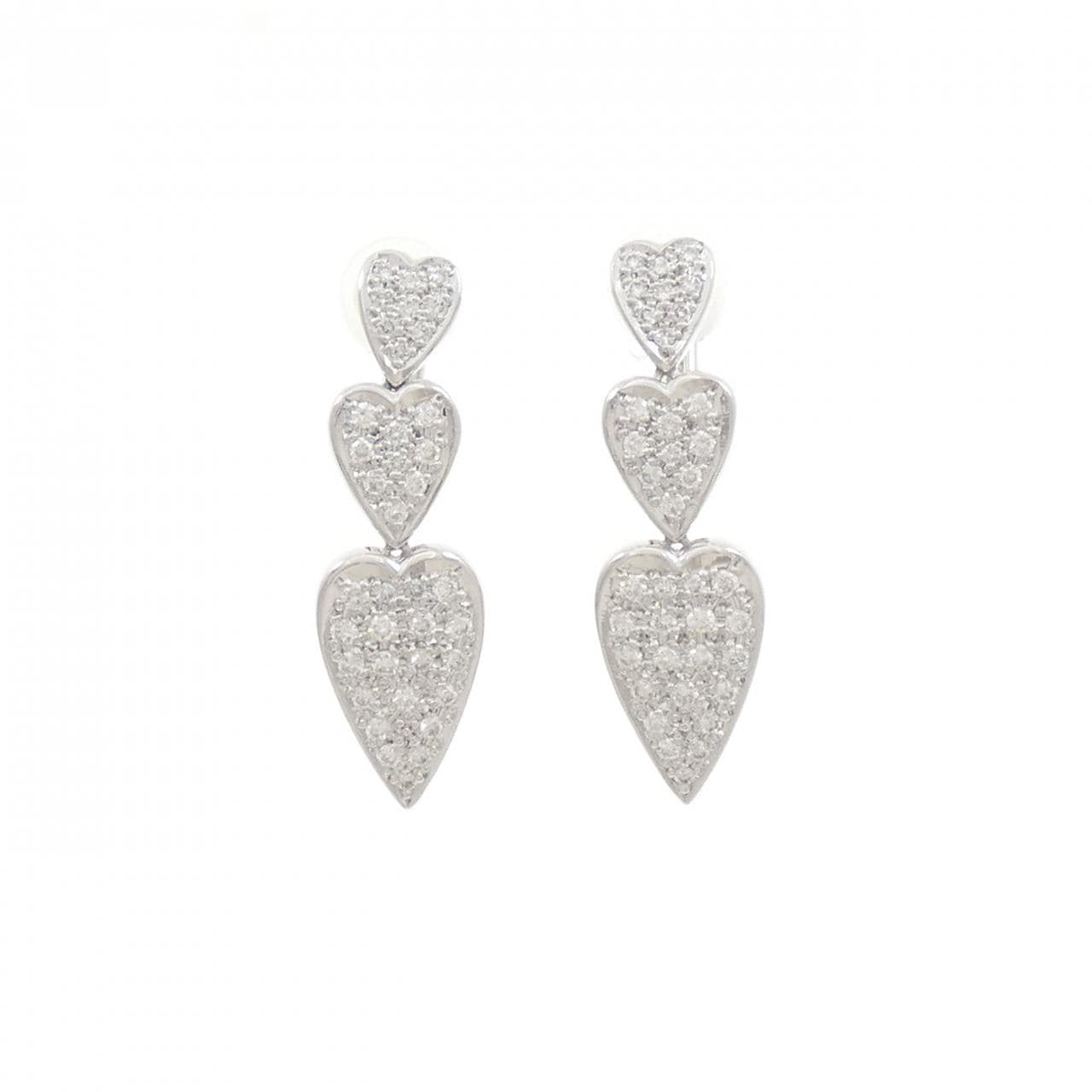 K14WG パヴェ ハート ダイヤモンド イヤリング 1.10CT