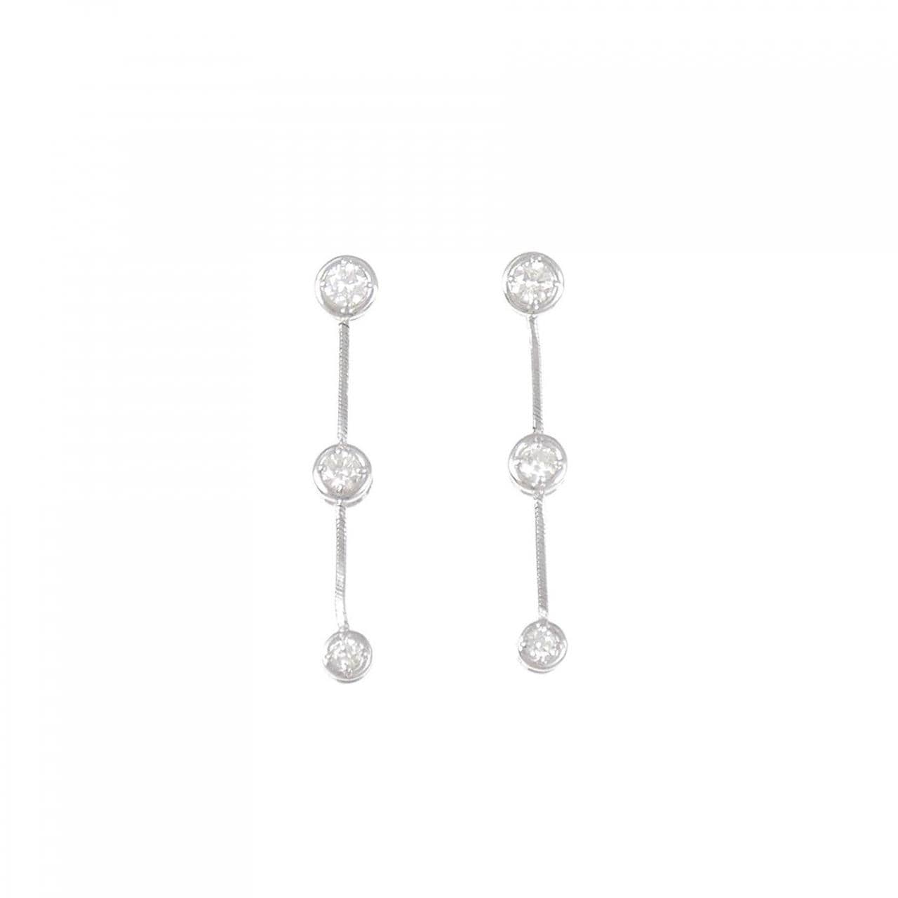 K18WG スリーストーン ダイヤモンド ピアス 0.60CT