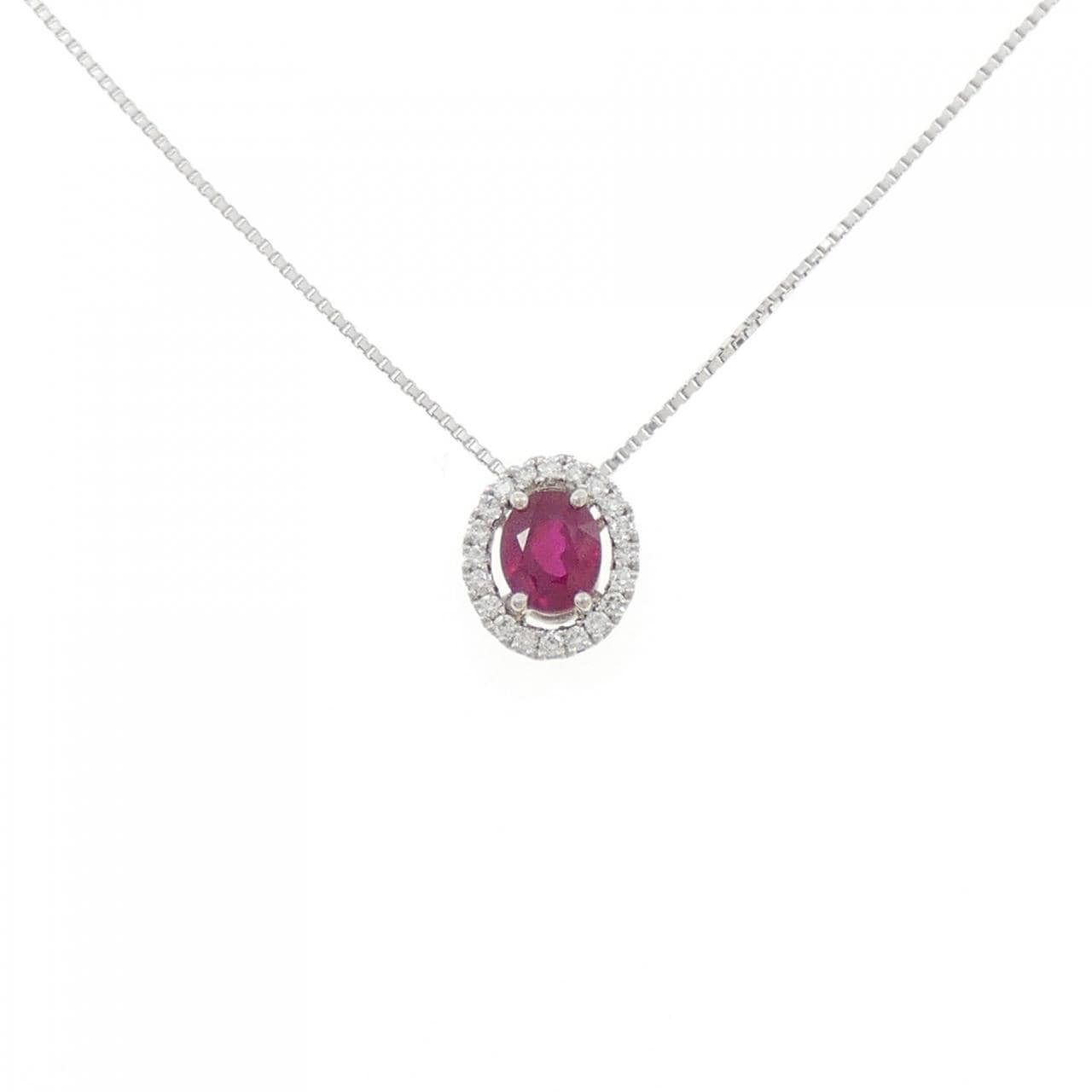 PT900/K18WG ルビー ネックレス 0.65CT