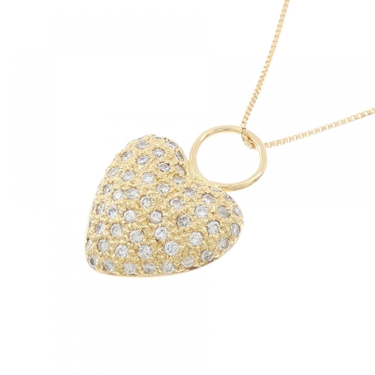 K18YG ハート パヴェ ダイヤモンド ネックレス 0.70CT