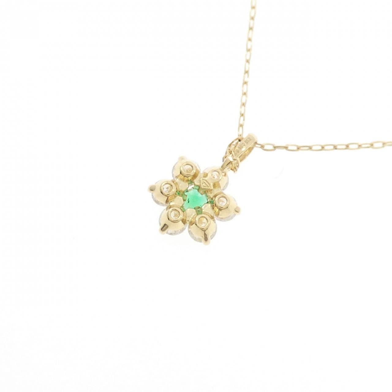 K18YG フラワー エメラルド ネックレス 0.03CT