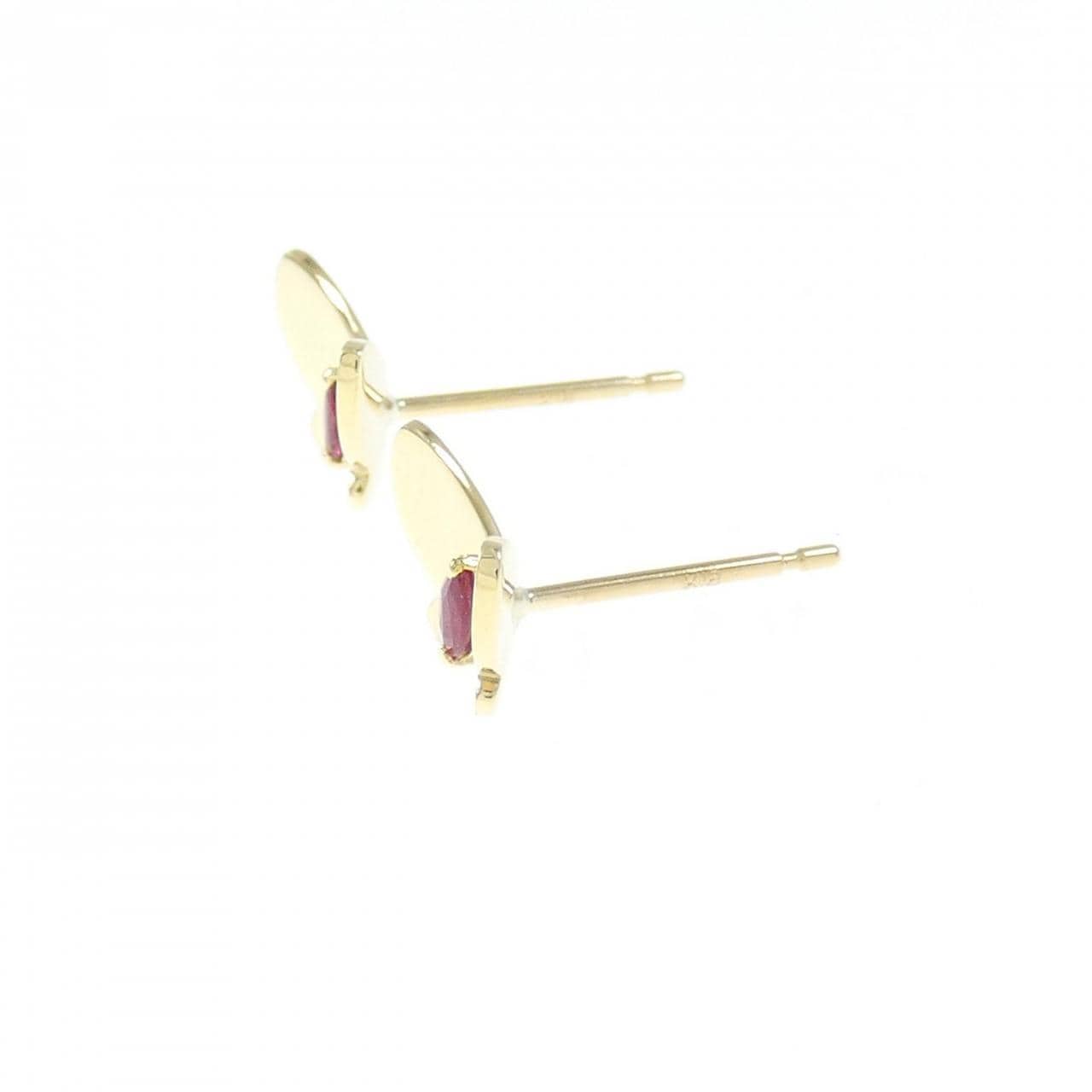 【新品】K18YG バタフライ ルビー ピアス 0.08CT