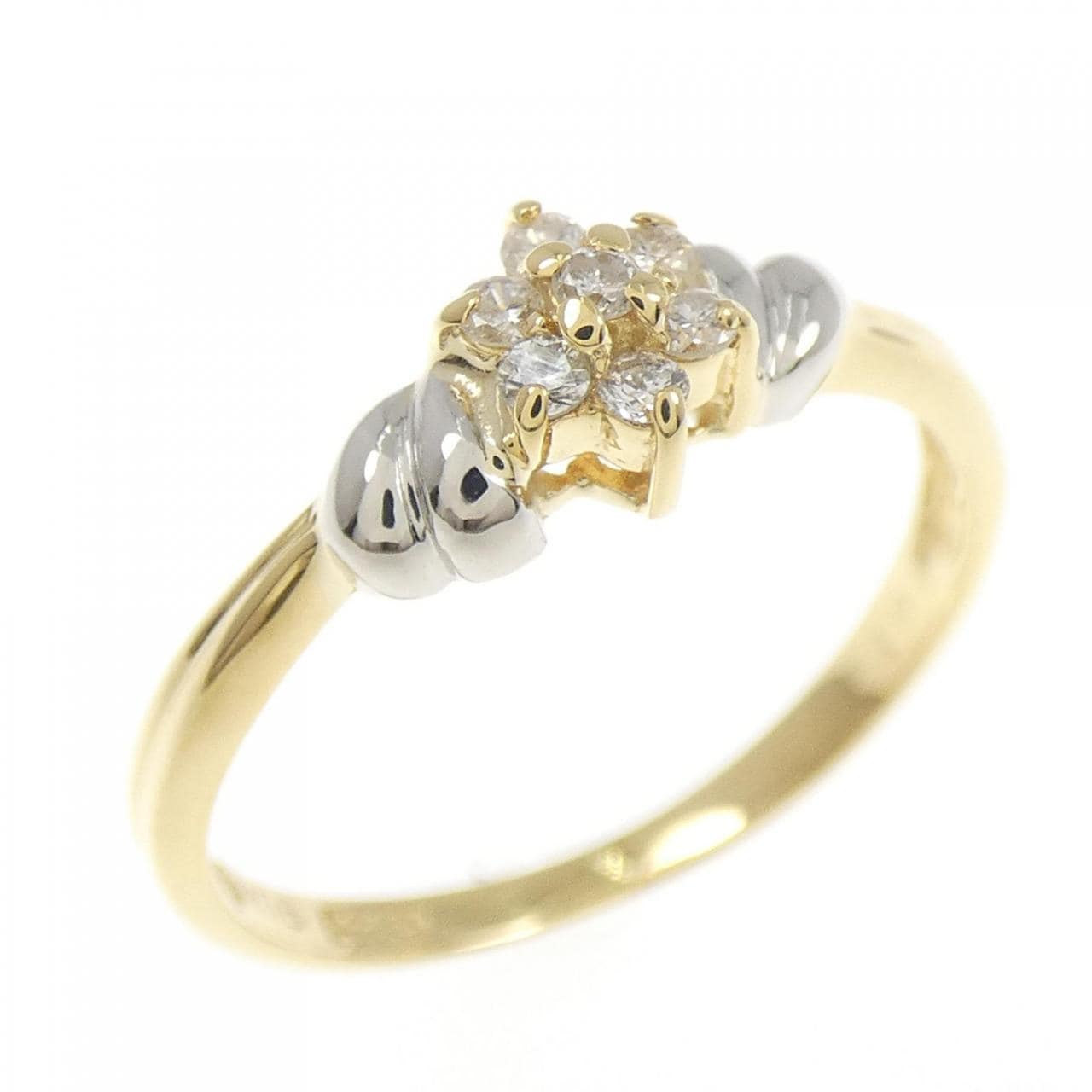 K18YG/PT850 フラワー ダイヤモンド リング 0.10CT