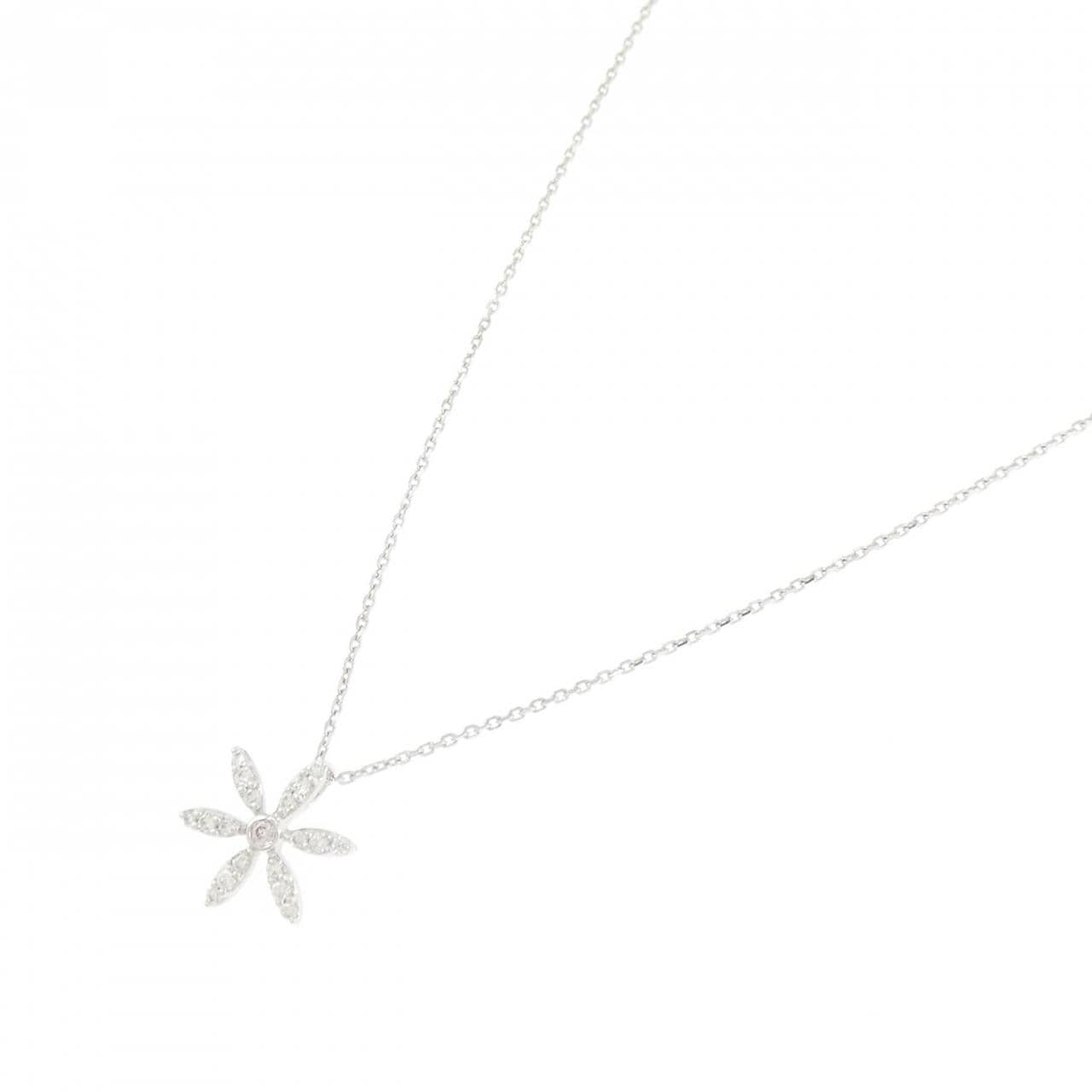 K18WG フラワー ピンクダイヤモンド ネックレス 0.01CT