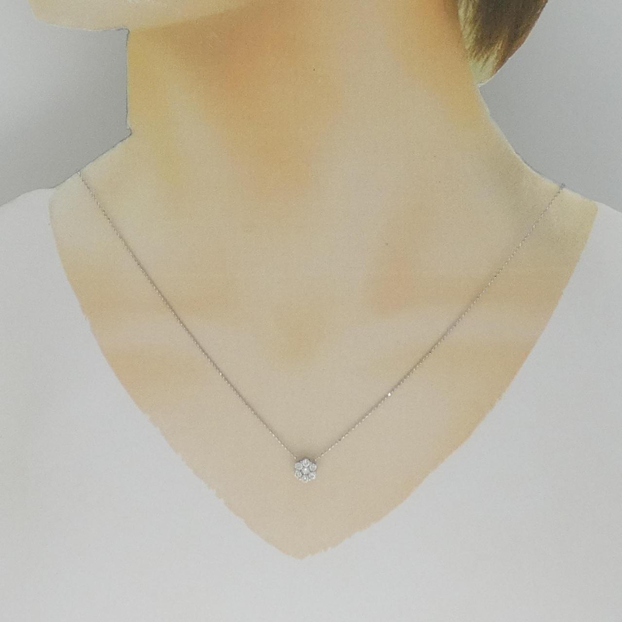 K18WG フラワー ダイヤモンド ネックレス 0.35CT