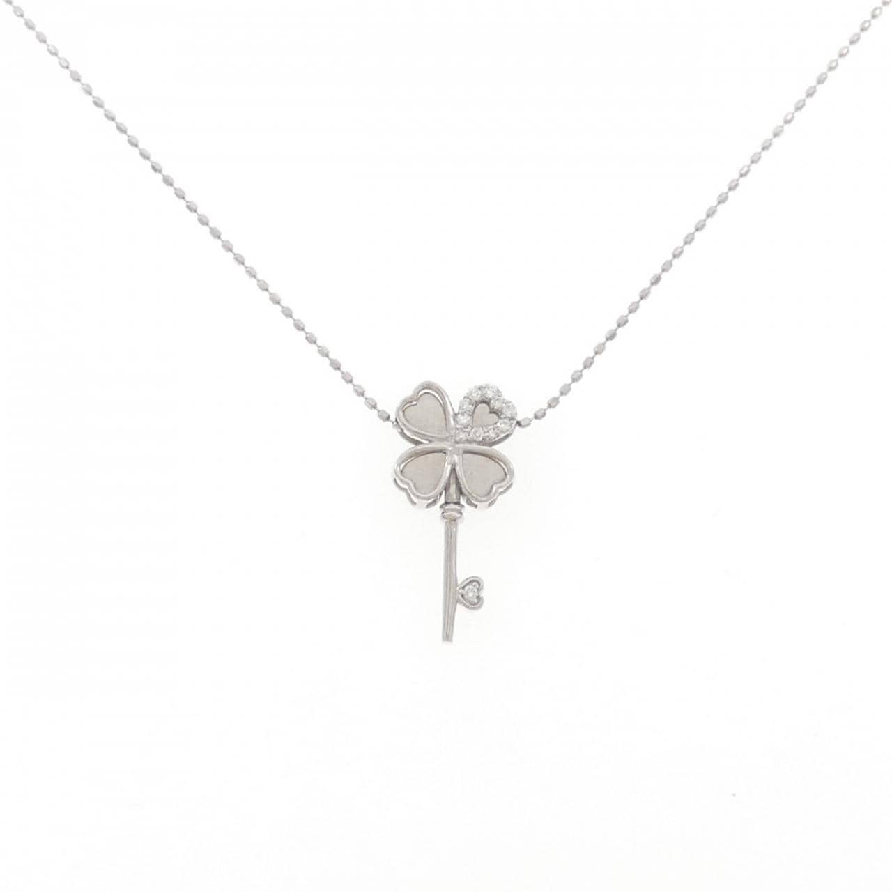 K18WG クローバー ダイヤモンド ネックレス 0.05CT 2WAY