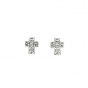 K14WG クロス ダイヤモンド ピアス 0.06CT