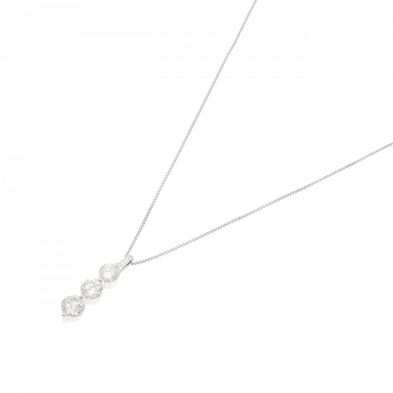 K18WG スリーストーン ダイヤモンド ネックレス 1.21CT