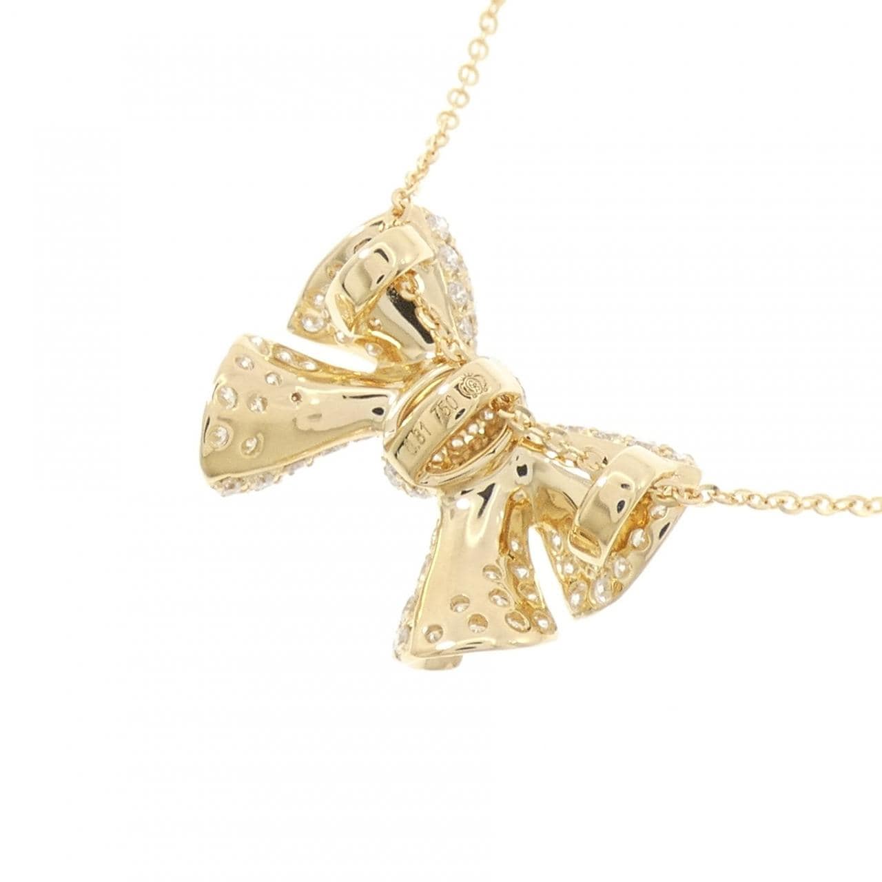 750YG/K18YG リボン ダイヤモンド ネックレス 0.81CT