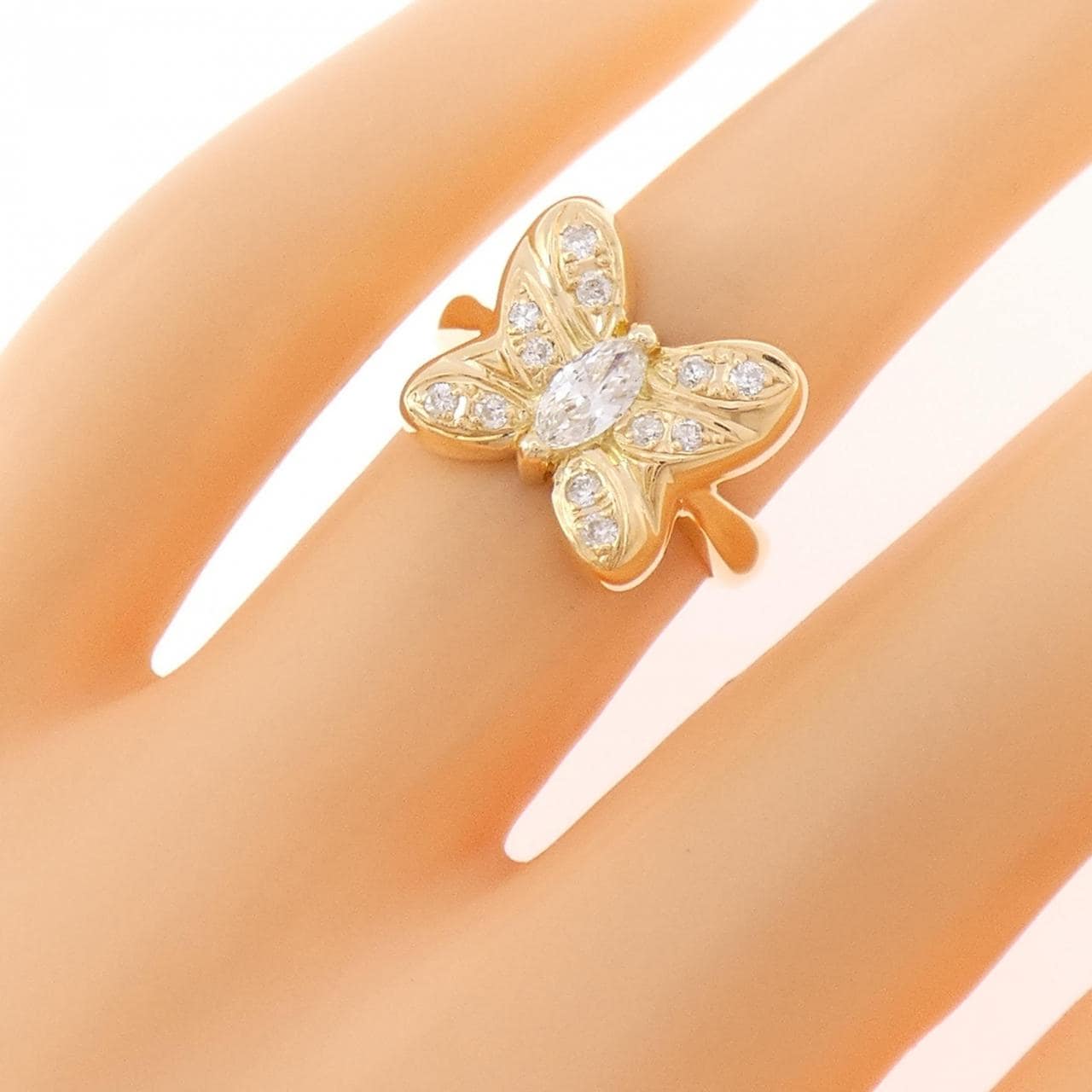 K18YG バタフライ ダイヤモンド リング 0.21CT