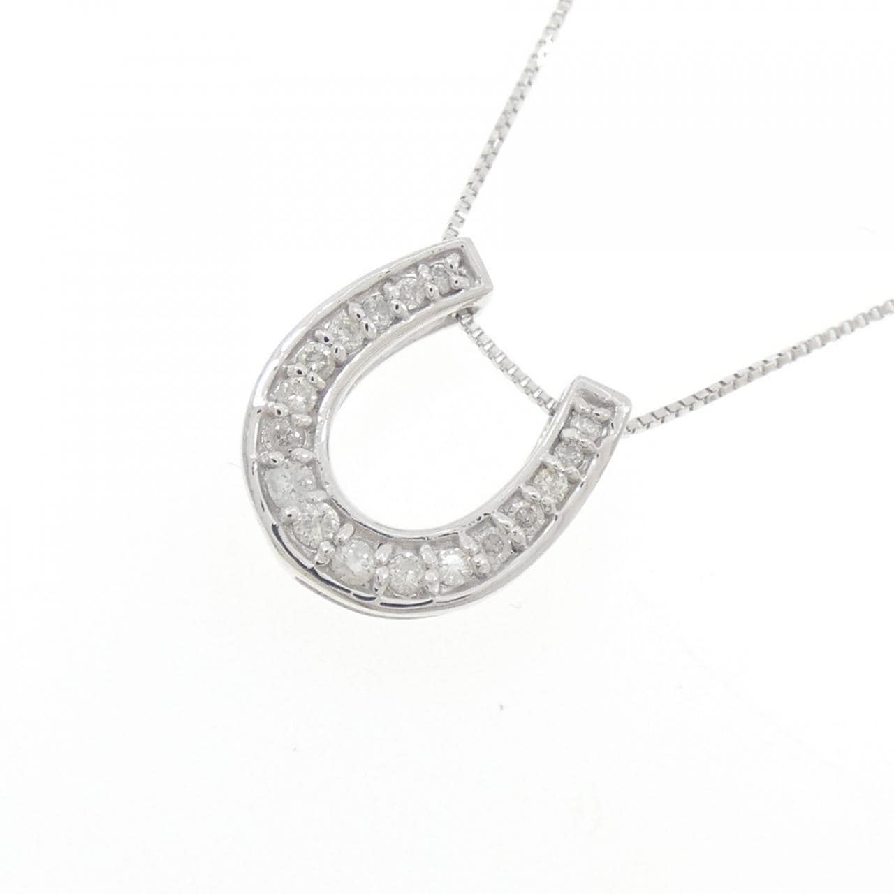 K18WG ホースシュー ダイヤモンド ネックレス 0.20CT