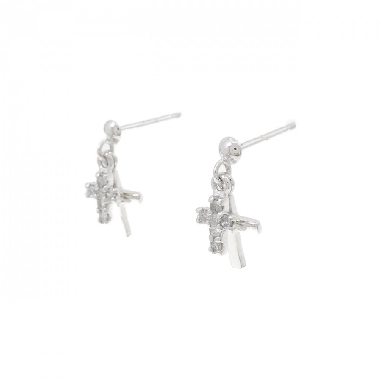 K14WG クロス ダイヤモンド ピアス
